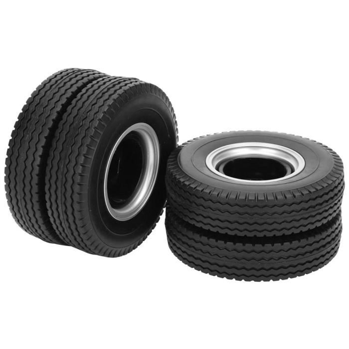 2 pièces RC pneu arrière RC remorque roues arrière pneu pneu avec 10 rayons moyeux en alliage d'aluminium pour 1/14 tracteur