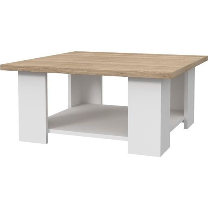 PILVI Table basse - Blanc et chêne sonoma - L 67 x P 67 x H 31 cm