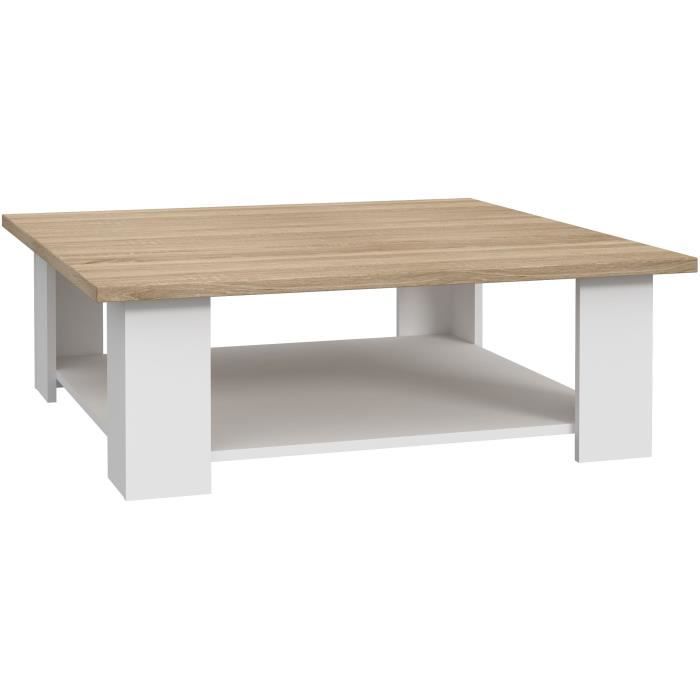 PILVI Table basse - Blanc et chêne sonoma - L 90 x P 90 x H 31 cm