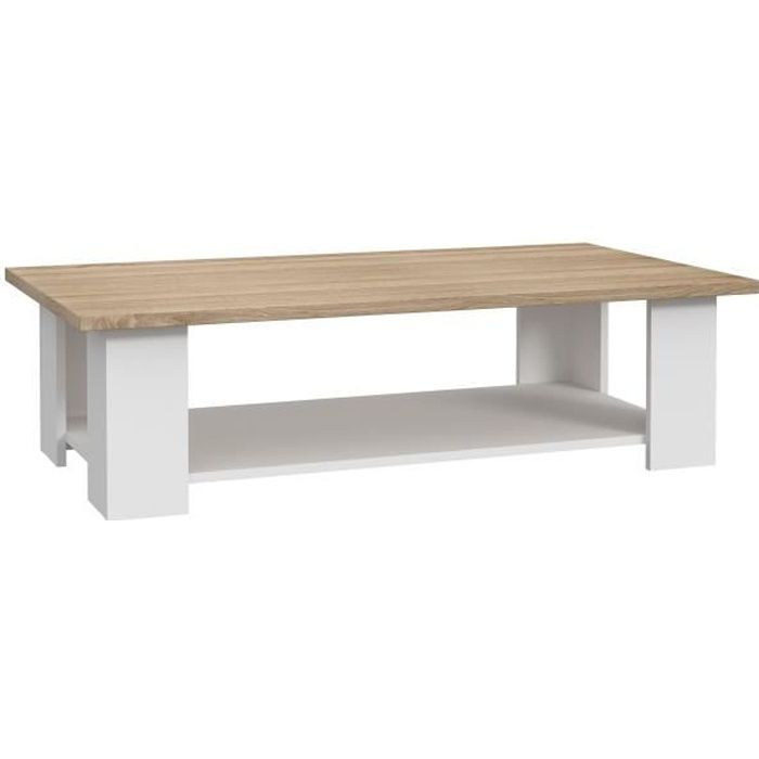 PILVI Table basse rectangulaire - Blanc et chêne sonoma - L 110 x P 60 x H 31 cm