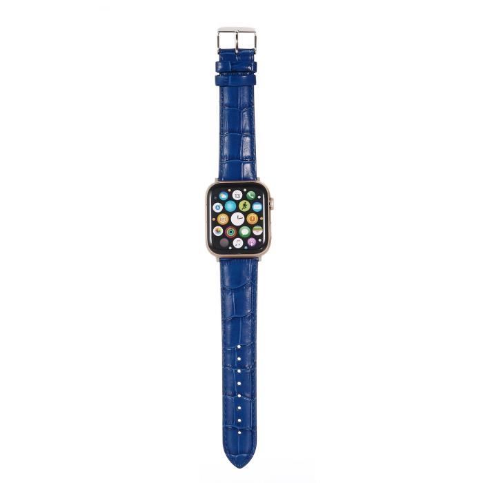Bracelet Cuir Compatible pour Apple Watch 42mm 44mm 45mm - Séries 7 6 5 4 3, Bracelet de Remplacement pour hommes femmes, Bleu