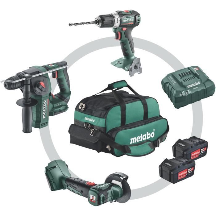 Pack 18 V 3 outils (BSLBL18/CCLTXBL18/BHLTXBL18) 2 batteries 4Ah + chargeur + sac - METABO - 691174000