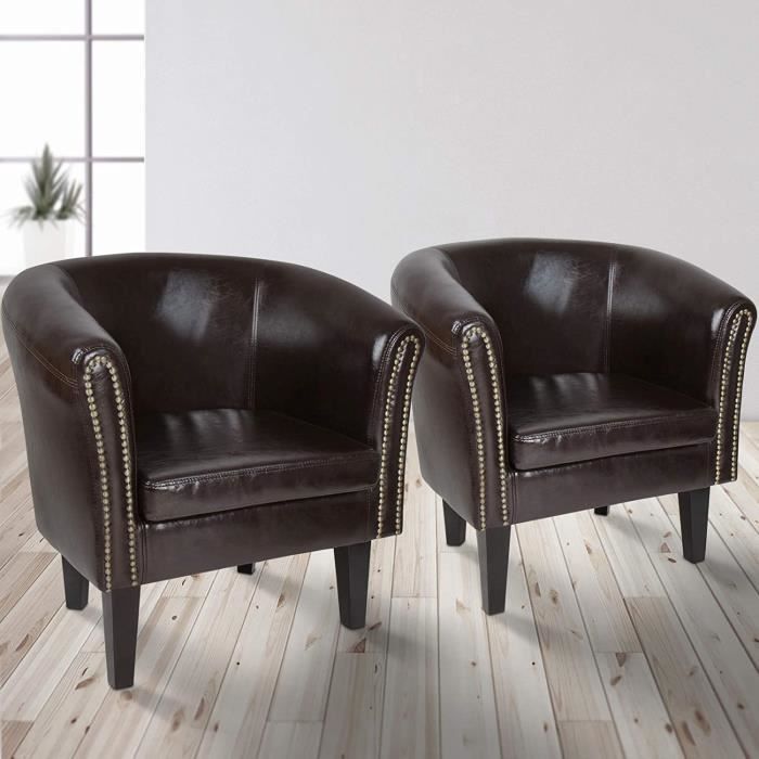 MIADOMODO® Fauteuil Chesterfield - Lot de 2, Simili Cuir et Bois, 58x71x70cm, Marron - Chaise, Cabriolet, Meuble de Salon