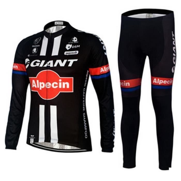 GIANT Alpecin Team Maillot de Cyclisme Manches Longues Cuissard Ensemble de Vêtement Vélo Selle de Silicone + Bande réfléchissante