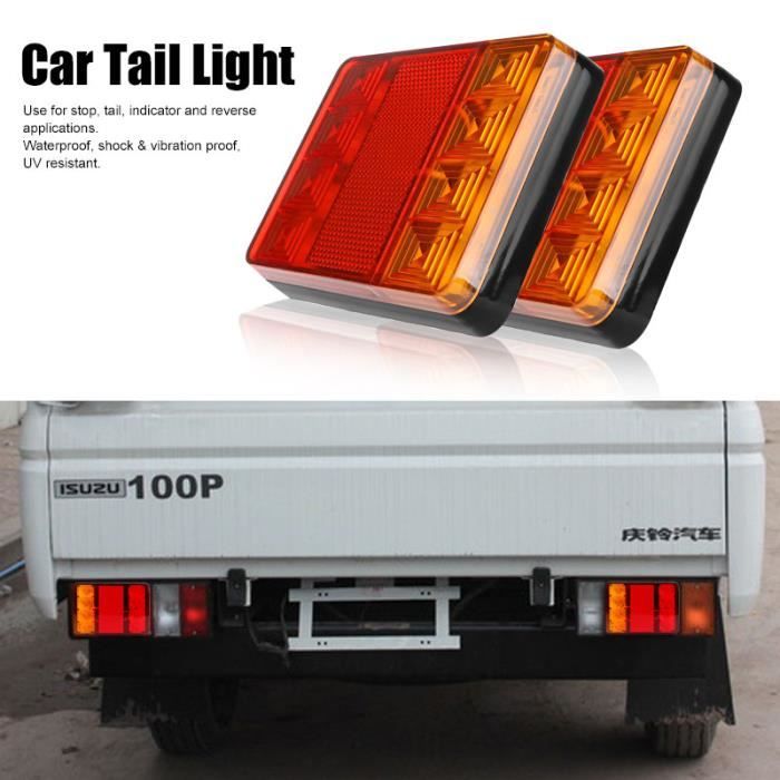 2 paquets d'indicateur de recul de feu arrière de voiture étanche 12 V 8 LED, adapté à la caravane UTE