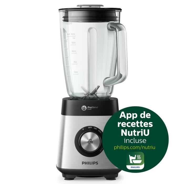 PHILIPS Blender Series 5000 HR3571/90 Mixeur avec 6 Lames 1000 W Bol en Verre 2L