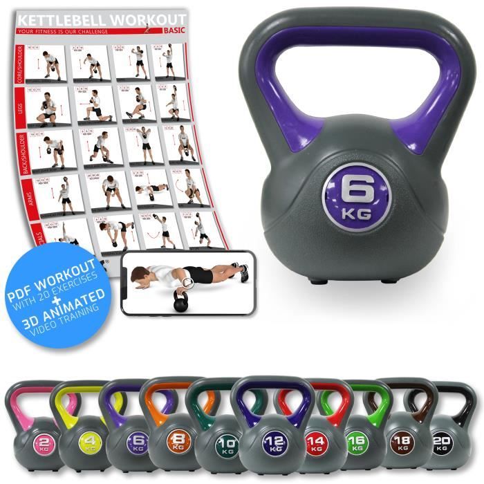 POWRX Kettlebell Idéal pour Les Exercices «Functional Fitness» - Base avec caoutchoucs antidérapants et poignée antidérapante (6 kg