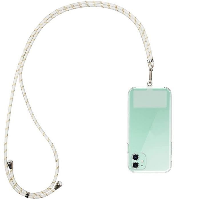 Tour de cou et cordon telephone universel blanc et dore