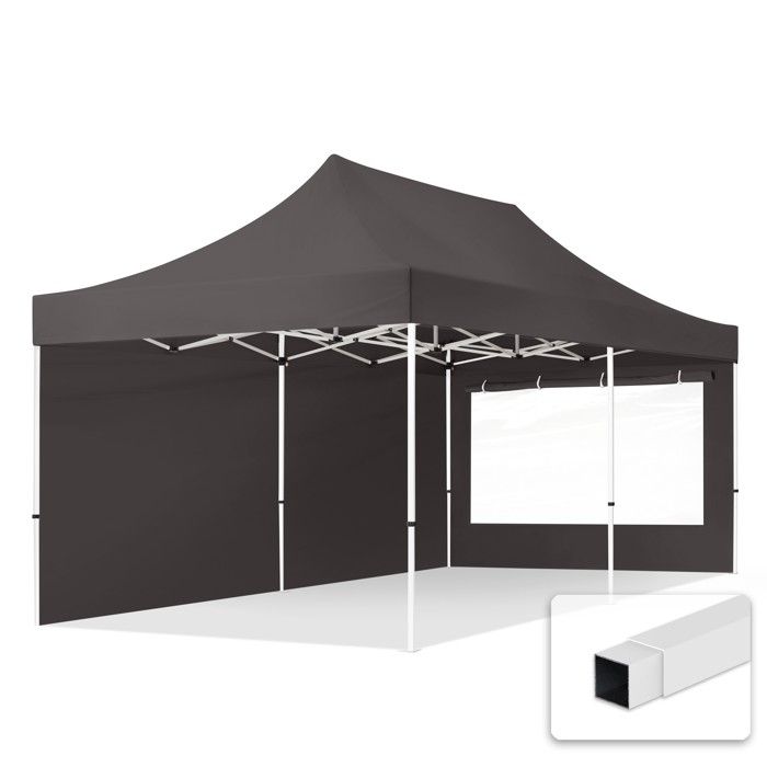 TOOLPORT Tente pliante 3x6 m tente de jardin- Acier, PES env. 300g/m², côté panoramique, gris foncé
