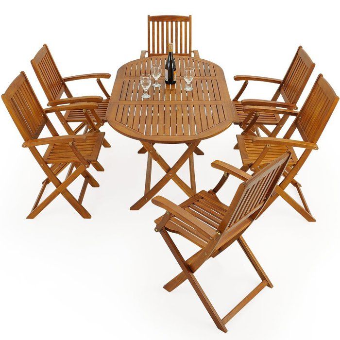 salon de jardn bois - 6 personnes - chaises - table pliable - trou pour parasol - ensemble de meubles extérieur