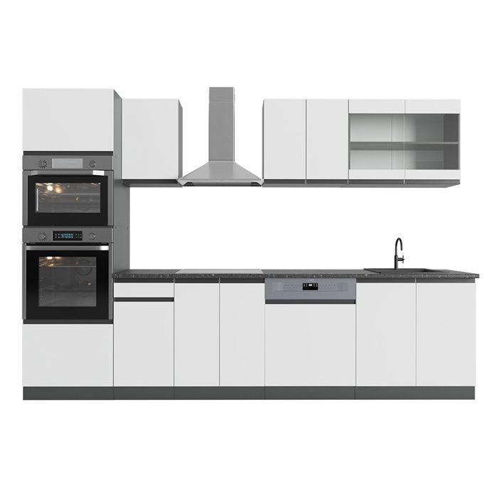 Cuisine équipée R-Line Vicco - 350 Cm - Blanc Brillant/anthracite - Sans Plan De Travail - Modulaire