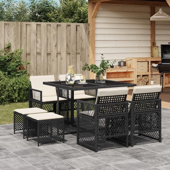 vidaXL Ensemble à manger jardin 9pcs Résine tressée