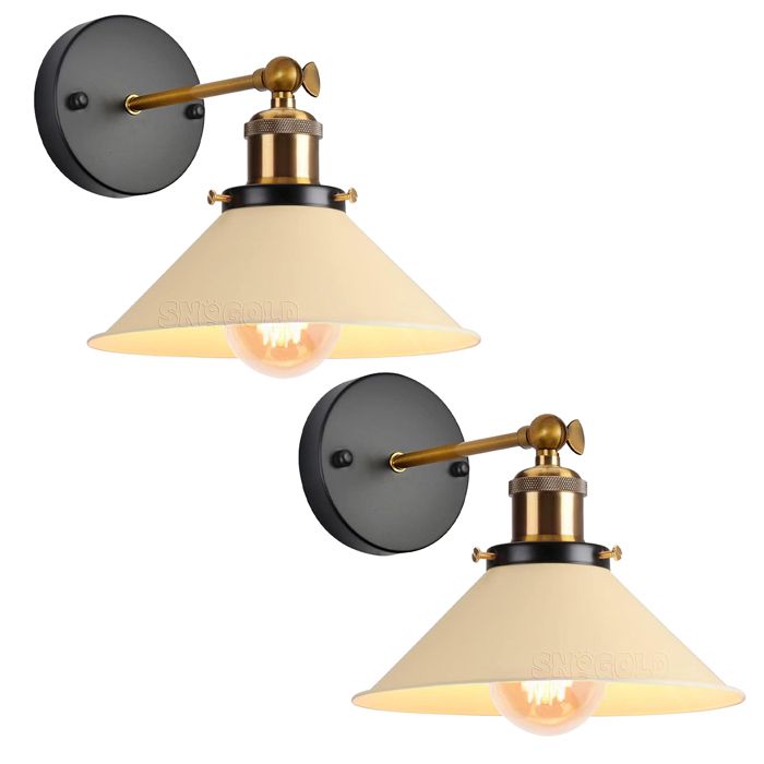 DLGLOLIN 2X Applique Murale Rétro Abat-jour Ø22cm Beige Forme de Parapluie E27 Luminaire en Métal Vintage Plafonnier pour Couloir
