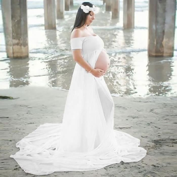 Robe De Soirée Grossesse épaules Dénudées - Maternité Chic Pour Mariage, Shooting Photo, événements - Polyester Extensible Et Confortable