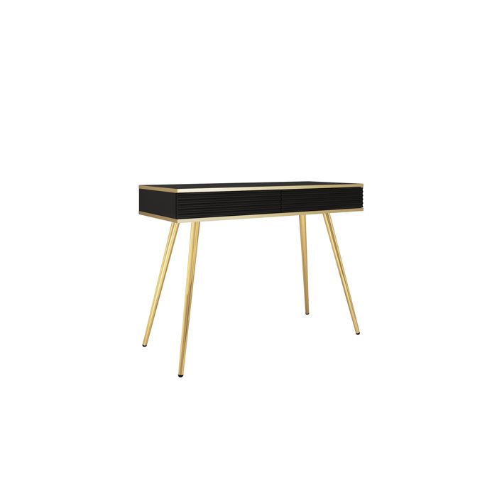 Coiffeuse - Glamour - Noir - Pieds dorés - 102x80x50 cm