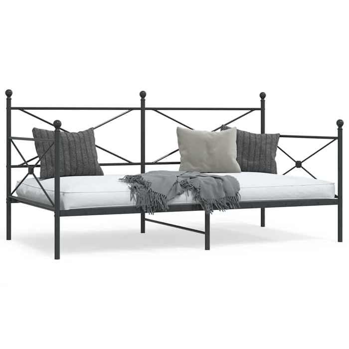 BONNIE®Lit en métal Lit simple:107x203 cm Lit de repos sans matelas noir acier neuf31915