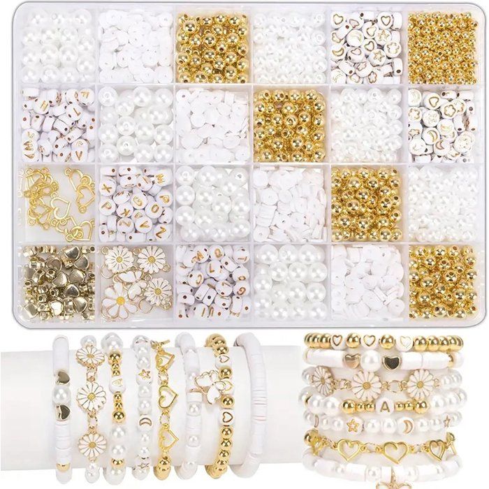 Coffret de 1 000 perles pour la fabrication de bijoux : perles alphabet perles intercalaires dorées perles dimitation breloques