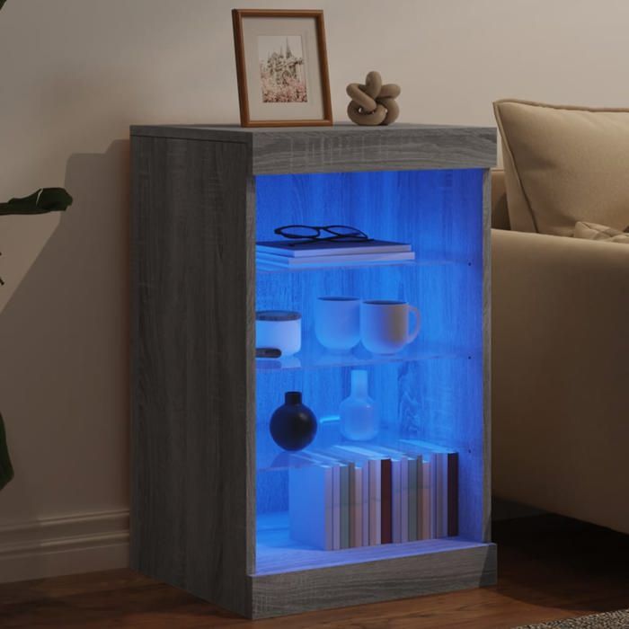 Buffet avec lumières LED - WIENS - Sonoma gris - 41x37x67 cm - Bois dingénierie - Lumières LED réglables