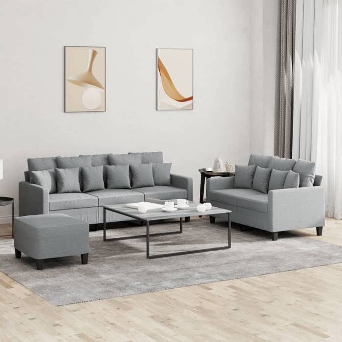 Ensemble de canapés avec coussins - vidaXL - Gris clair - Tissu polyester - Canapé 2 places - Canapé 3 places