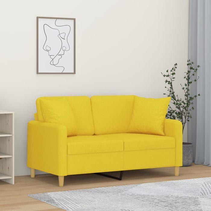 NEW 2026 Canapé moderne - Design ergonomique - pour salon - 2 places avec oreillers jaune clair 120 cm tissu L1991
