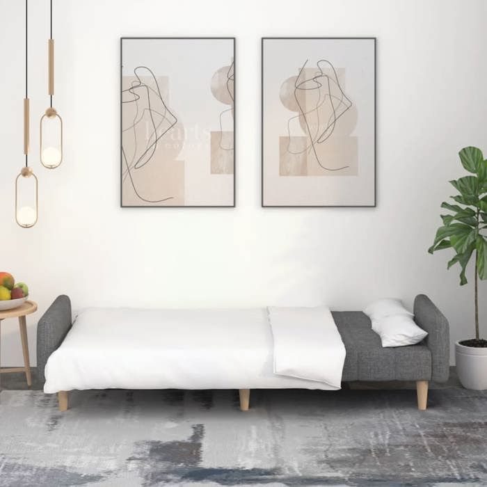 Antitaches Canapé-lit 2 places Scandinave - LEMONTREE - pour salon - Sofa réversible - gris clair tissu Size globales:220x84 5x69cm