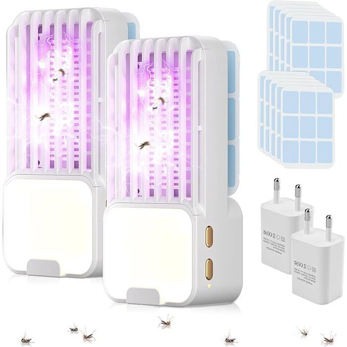 Lot de 2 pièges à insectes électriques avec lumière LED - Piège à moustiques électrique - Pour intérieur et Blanc