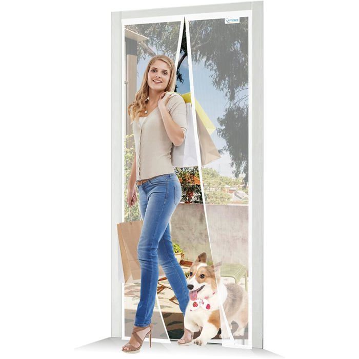 Moustiquaire Magnétique pour Porte 80x215 cm Rideau Anti-Moustiques Fermeture Automatique Blanc