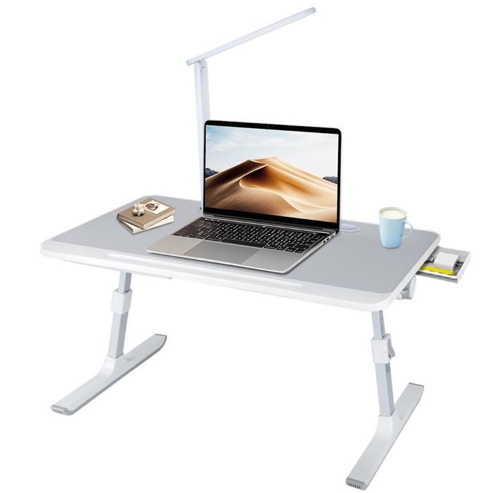 Table de Lit Pliable - SUPFINE - Bureau de lit pour Ordinateur Portable - Réglable - Antidérapant - Compacte - avec Lampe de Table