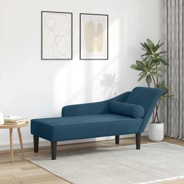 Chaise longue - vidaXL - Méridienne - Velours - Bleu - Avec coussins - 141x555x665cm 9711 Chaise longue - vidaXL - Méridienne - Velours - Bleu - Avec coussins - 141x555x665cm 9711