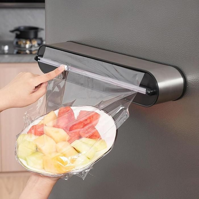 Distributeur film alimentaire avec coupeur support magnétique pour papier alu fixation murale sans perçage surface métallique