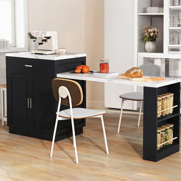 Table de cuisine extensible 4-6 personnes avec prise USB noir et blanc 211 cm