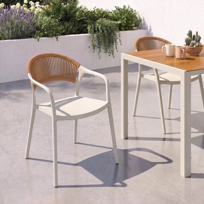 Lot de 4 chaises de jardin empilables ODELIA en polypropylène et cordage beige