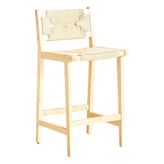 Lot de 2 tabourets de bar en bois – corde tressée à la main – style campagne – bois naturel