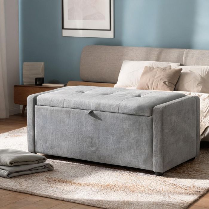 Bz Banquette Bz en Lin (100 polyester) Mousse Gris clair 122 x 48 x 44 cm