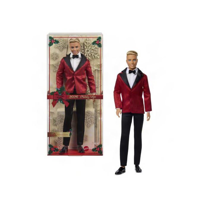 Poupée - BARBIE - Ken Joyeux Noël 2026 - Veste satin rouge - Cheveux blond platine - Emballage à collectionner