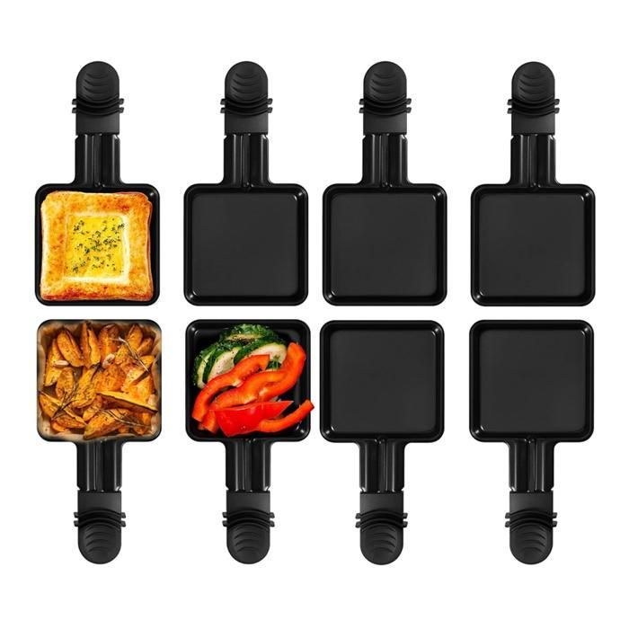 Poelon Raclette carré 8PCS Caquelon Raclette RevêTement AntiadhéSif Fonte 18x8.5x1.5cm Pour OmeletteFondu Mini Raclette Set Noir