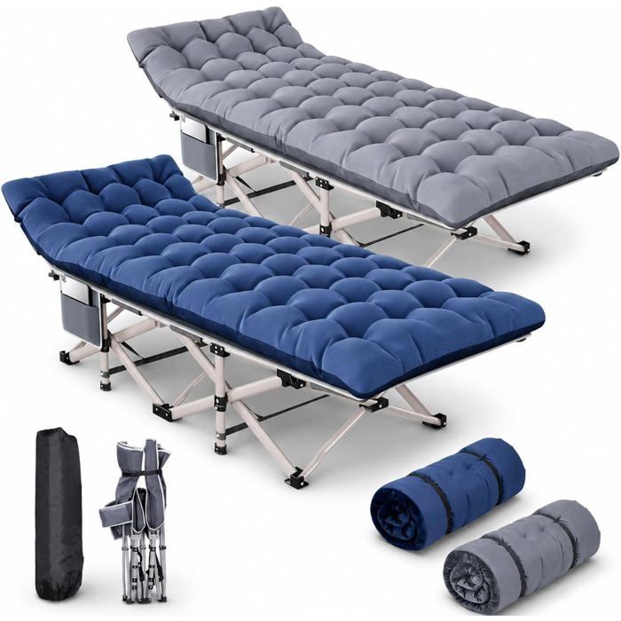 Lot de 2 lits de camp pliables 1 place matelas réversible 190 x 71 cm charge 200 kg camping ou lit dappoint maison