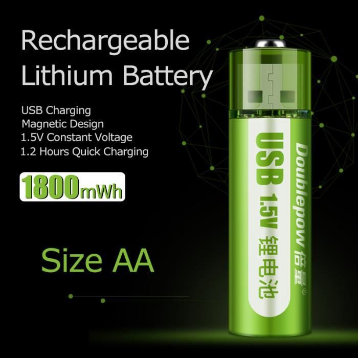 Batteries Rechargeables 1.5V 5500mAh - Lot De 2, Type AA/AAA, Charge Rapide USB-C, Sécurisées