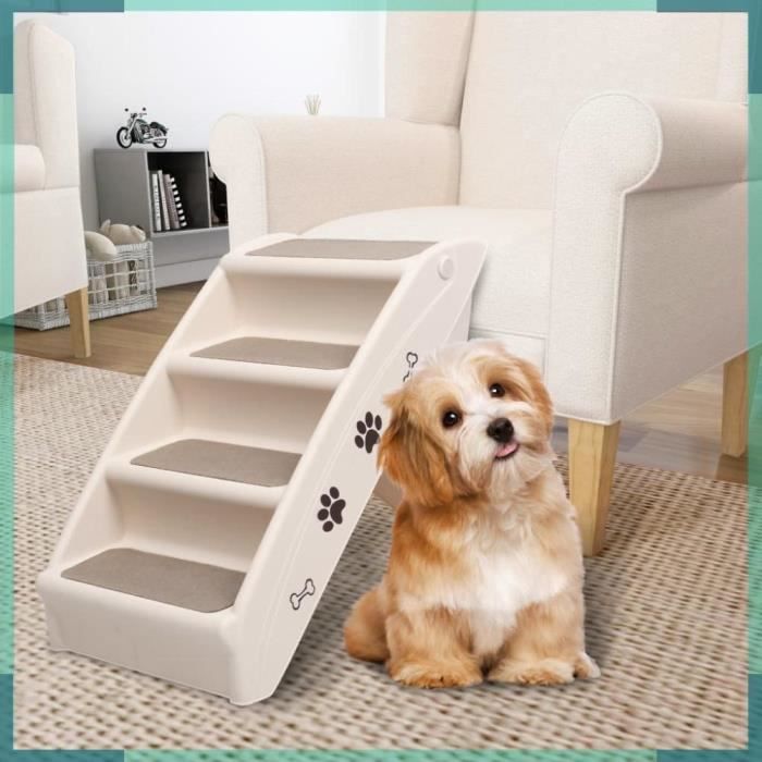 Meilleurs prix pour ASHATA Escaliers pliables pour chiens Crème 62x40x495 cm -FHE170984