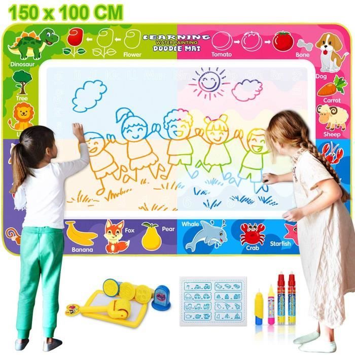 Tapis de Dessin Eau Peinture Mats 150 x 100 cm, 2 en 1 Aqua Magic Doodle  pour 4 à 6 Enfants - Achat / Vente jeu de coloriage - dessin - pochoir -  Cdiscount