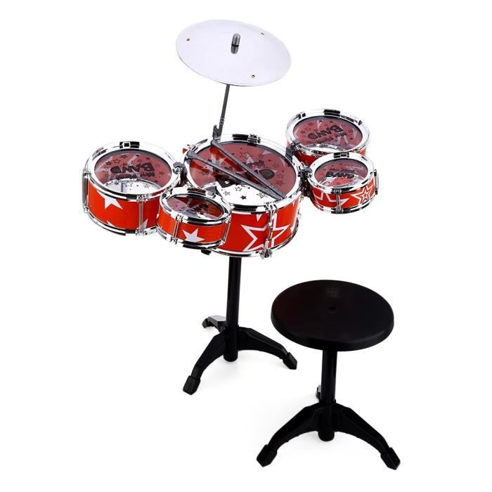 Kit Batterie Enfant 6 Pièces - Tambours, Cymbale, Tabouret - Instrument Musique Pour Enfants 3+ Ans