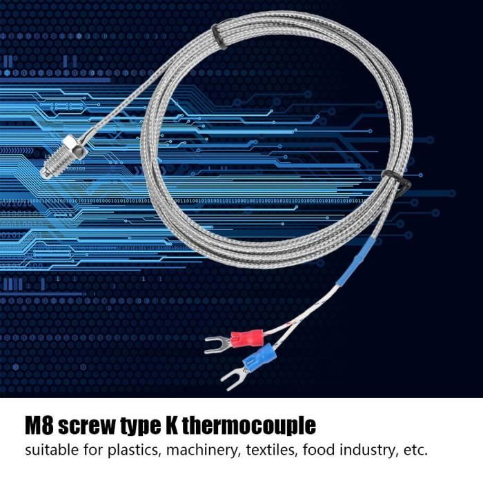 Thermocouple Type K Filetage M6 - Sonde Température 0-400°C - Longueur 2M - Pour Industrie