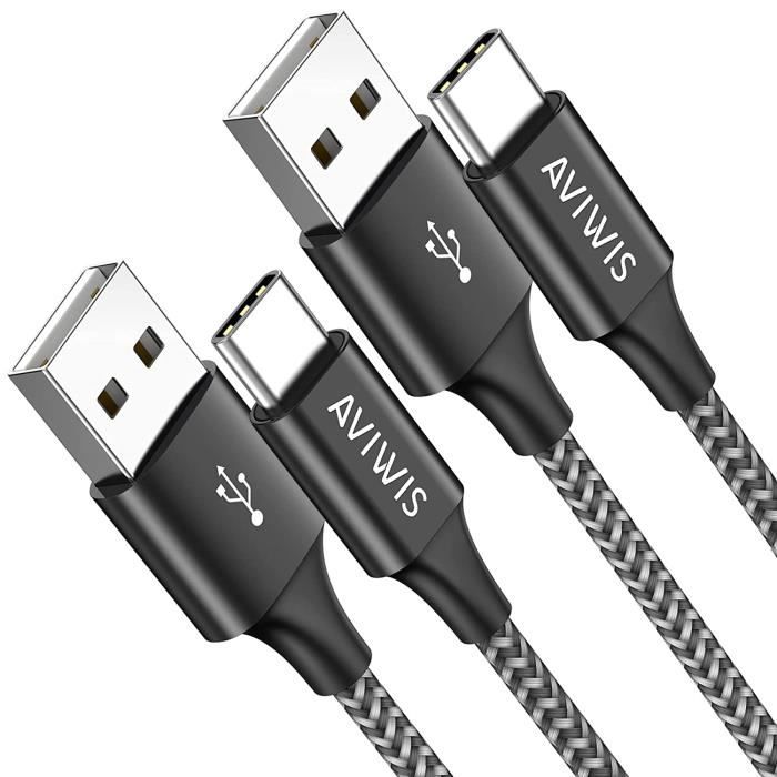 Câble USB C [3m, Lot de 2] Chargeur USB C Nylon Tressé Câble USB