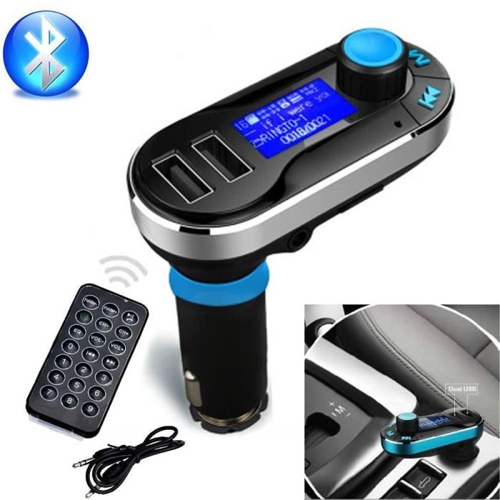 Kit de voiture Bluetooth Lecteur MP3 Transmetteur FM SD Dual USB Charger Argent et Bleu Couleur