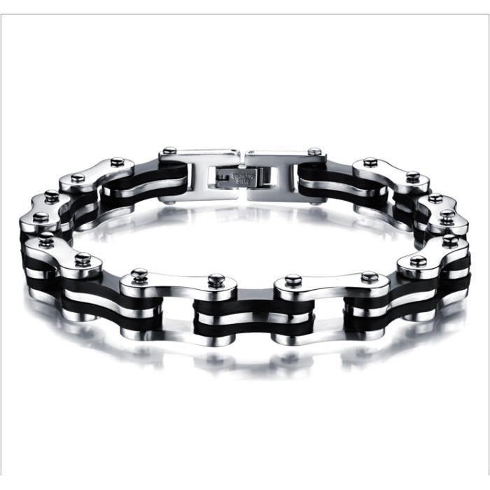 Bracelet Homme Acier Inox Noir Et Argent Articulé Carré - Longueur 21 Cm - Neuf Avec étiquettes