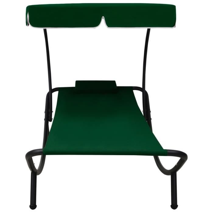 home market®2314 chaise longue transat de jardin synthétique - bain de soleil avec auvent et oreiller vert
