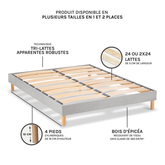 Sommier Tapissier À Lattes 180x200 Cm - Tissu Bouclette - En Kit À