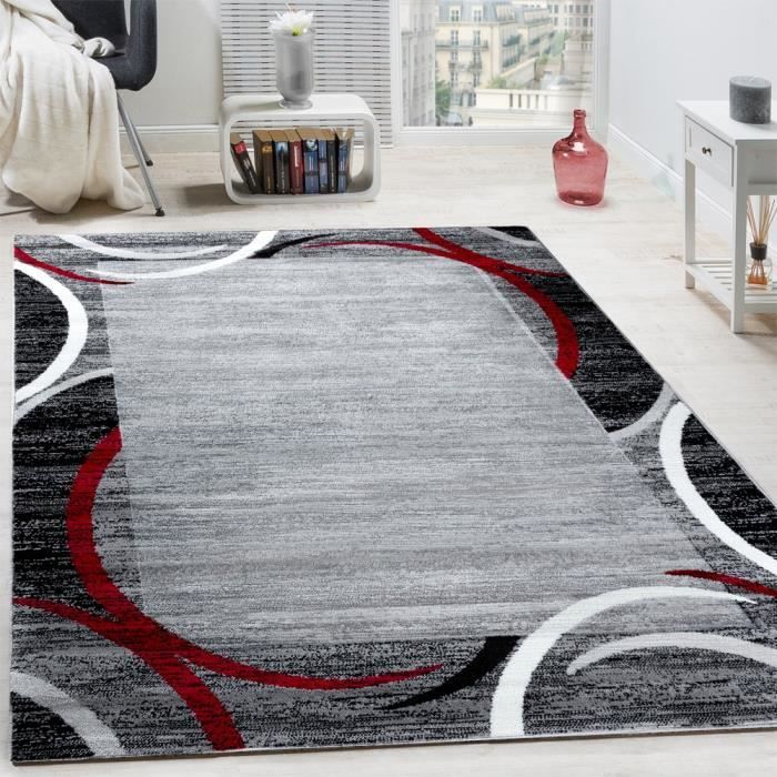 Tapis De Salon Moderne Avec Bordure Tapis De Marque Moucheté Gris Noir Rouge 200x280 Cm