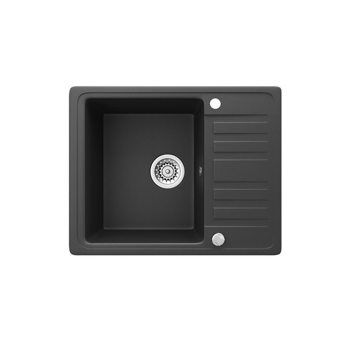 Evier Cuisine en Granit Rond Blanc, 50 x 50 cm, Évier 1 bac + Kit de