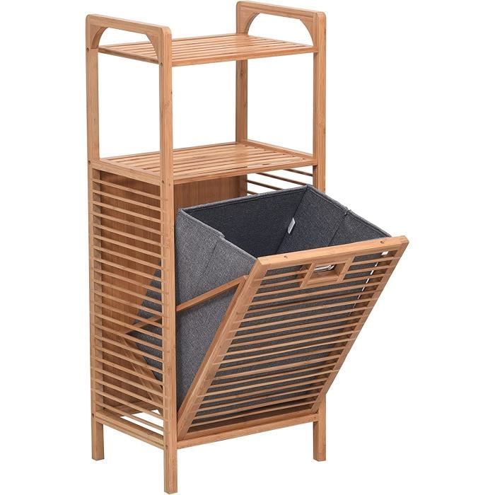 Panier à Linge En Bambou, Panier à Linge Inclinable Avec étagère De Rangement, étagère De Rangement Sur Pied, Organisateur De Vêtements Peu Encombrant Pour Salle De Bain Et Chambre à Coucher (40